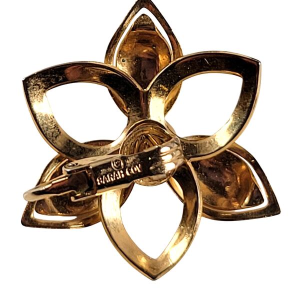 Vintage Sara Coventry Gold Tone Floral Clip-On Earrings Bold Openwork Design - Picture 3 of 12